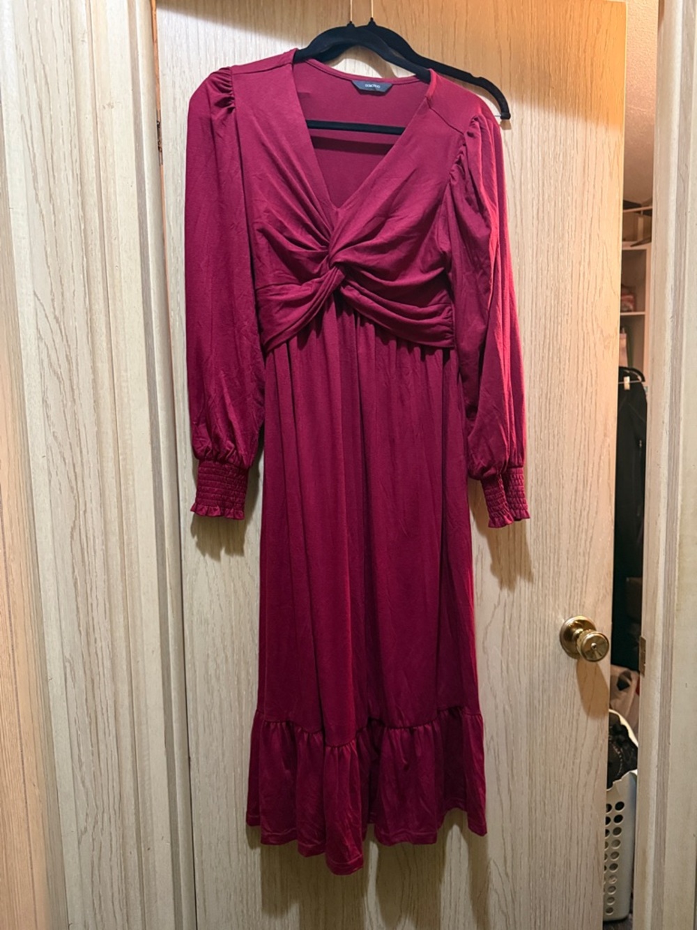 5/$20 - Twist-Front Long Sleeve Midi Dress in Berry